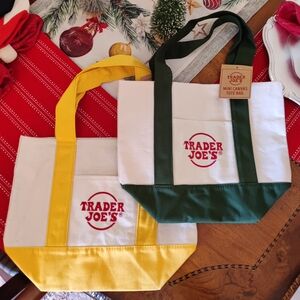 2025 Limited Edition Trader Joe's Mini Canvas Tote Bags Set Of 2 Yellow & Green